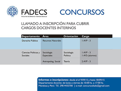 LLAMADO A INSCRIPCIÓN PARA CUBRIR CARGOS DOCENTES INTERINOS